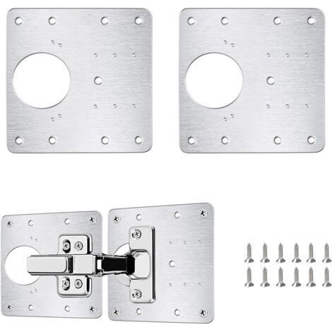 Plaque Reration Charniere Porte, 2 Pièces Charnière Porte Placard, Rération Charnière Meuble, Kit de Rération Meuble en acier inoxydable avec 12 Vis (1/5)