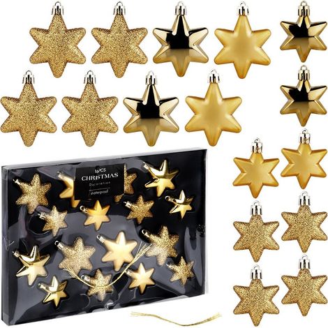 Adornos navideños irrompibles para árbol de Navidad, estrellas doradas, 6/5 cm, 16 unidades.