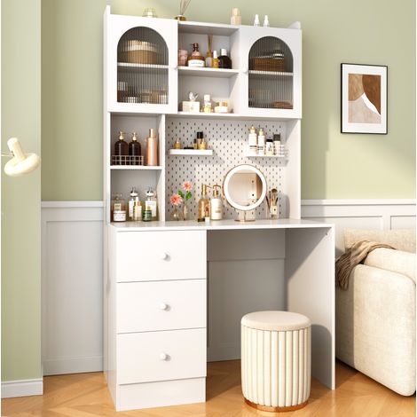 Scrivania multifunzionale con armadietto, ripiano e pannello integrato, 180 cm, 100x55 cm, MDF bianco (1/5)