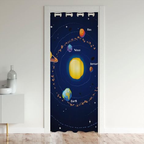 Système Solaire Rideau de Porte 86x203cm Extérieur Espace Rideaux Exterieur d'entrée Home Décor Planètes cosmiques Bleu Orange 30%-50% Chambre Rideau Occultant Rideaux Interieur Salon Chambre - 86L X  (1/5)