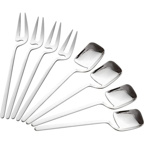 8 cuillères de pcs de quatrechettes en acier inoxydable pour le dessert, the, café, apéritif （argent） (1/5)