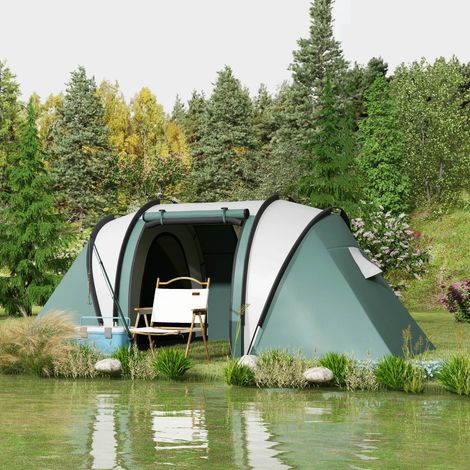 Fenêtre latérale vert foncé  Tente de camping pour 4-5 personnes tente familiale légèrement résistante à l’eau avec 3 chambres