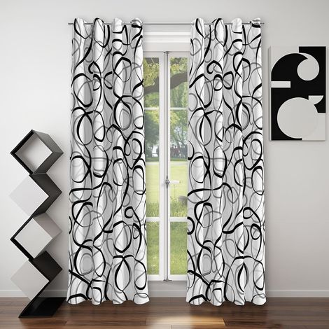 Lot de 2 Rideaux occultants à Motif géométrique Noir Gris Blanc avec Lignes abstraites et Motif Art Moderne bloquant la Chaleur pour Salon, Chambre à Coucher, 132 x 213 cm (1/5)