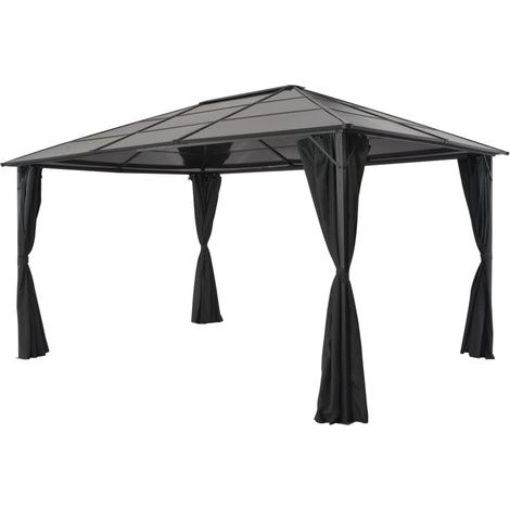 Vidaxl – Tonnelle aluminium 4x3m avec rideaux polyester – Panneaux PC 6mm – Résistante aux UV et à la rouille – Abri extérieur pour événements