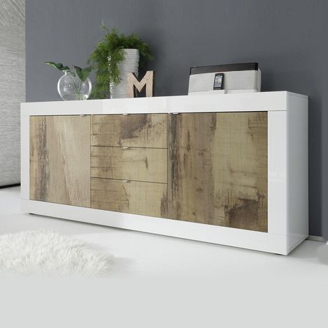 Madia linea Basic con 2 ante e 3 cassetti in finitura Bianco lucido e Pero (1/4)