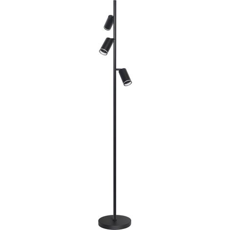Lampadaire noir 3 spots GU10 12W anneau acrylique Polux (1/4)