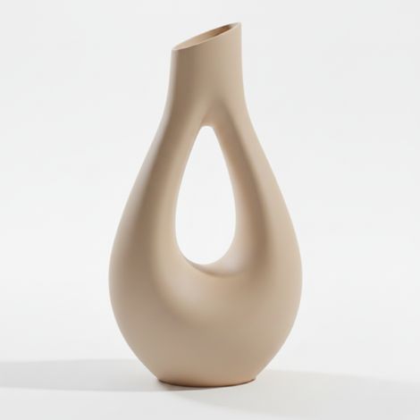 Vaso decorativo beige a forma di goccia dal design minimalista per fiori