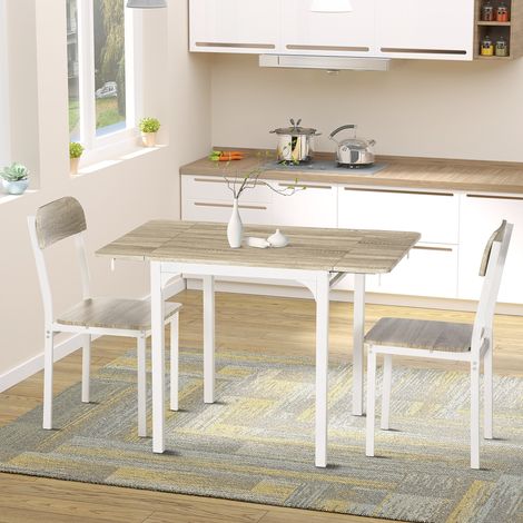 Conjunto de dos piezas para sentarse, mesa de comedor plegable con dos sillas, mesa plegable, 110 cm x 70 cm x 75 cm, blanco + natural (1/5)
