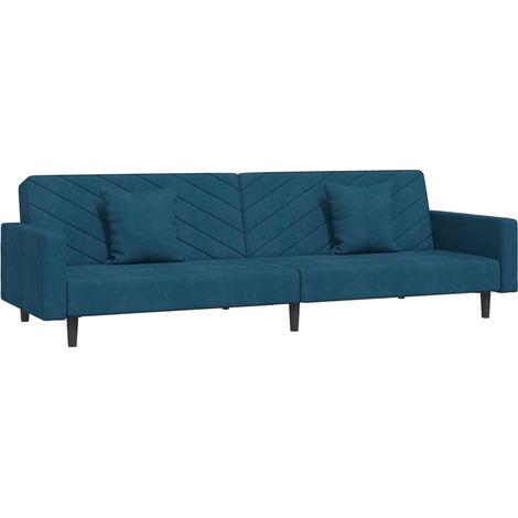 Canapé Sofa-lit à 2 places avec deux oreillers bleu velours (1/5)