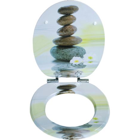 Abattant de toilette à fermeture amortie, motif pierres empilées Zen, âme en MDF, revêtement hygiénique facile à nettoyer, dimensions standard (1/5)