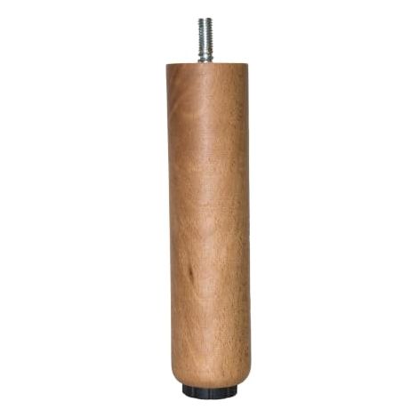 Pata de madera de haya Cilíndrica con regulador 15,5 cm – Nogal claro – 1 unidad, recambio para sofás y muebles