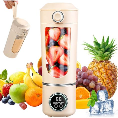 Mixeur Portable 700ml, Mini Blender Avec 12 Lames, Blender Smoothie Rechargeable Avec Écran LED, Petit Mixeur Portable USB Pour Les Voyages, La Cuisine, Le Fitness, Beige (1/5)