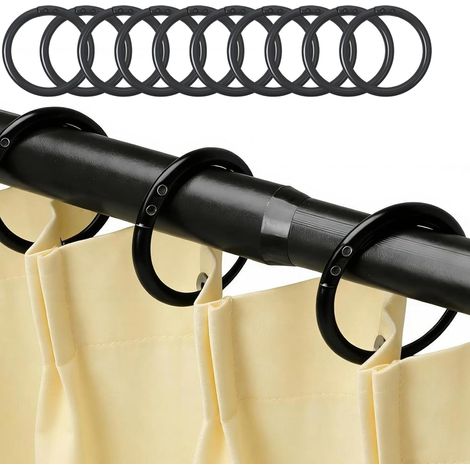 Lot de 100 anneaux de rideau de douche, noirs, 40 mm, crochets ouverts, réutilisables, pour la plupart des tringles à rideaux (1/5)
