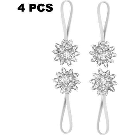 Attache-rideau Magnétique Fleur - Diamètre Fleur 7,5 cm - Longueur Cordon Étirable 25 cm - Pour Rideaux Tous Matériaux - Lot de 4 (1/5)