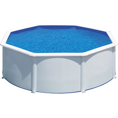 GRE – Piscine hors sol ronde acier Ø3,20m x H: 1,22m – Filtration à cartouche 3,8m³/h – Volume 7,41m³ – Échelle de sécurité 2x3 marches