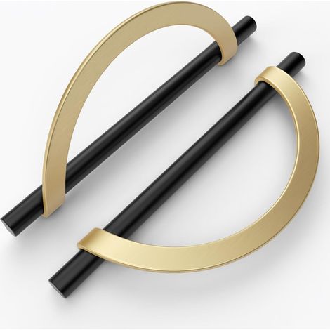2er-Pack glänzende schwarze und goldene Möbelgriffe mit Schrauben. Schrankgriffe aus Zinklegierung. Geeignet für Schreibtische und Schubladen. Lochabstand 128 mm. (1/5)