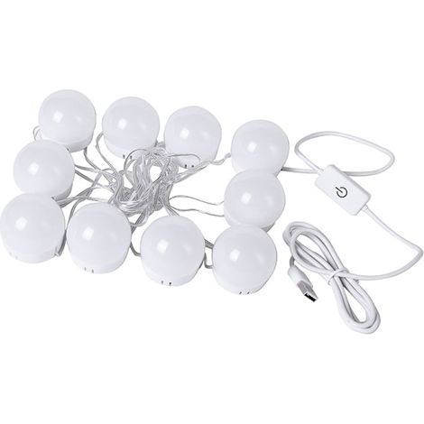 LYERCW - Lampe de maquillage à 10 ampoules USB pour miroir de style hollywoodien, avec 3 modes d'éclairage, à fixer sur un bureau ou un mur.