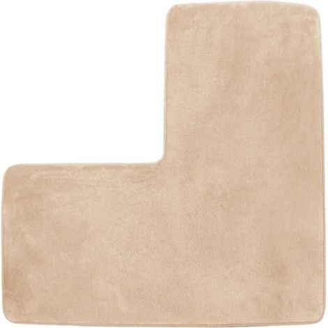 Tapis de bain en forme de L en polaire corail 80 x 80 cm, antidérapant, absorbant – Beige (1/5)