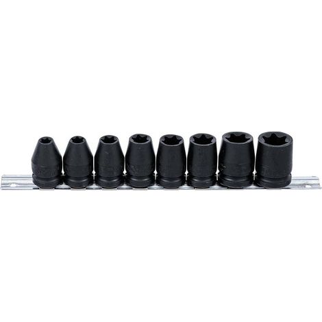 Jeu de Douilles à Choc Profil E 12,5 mm (1/2) E10 - E24 8 pcs - Acier Résistant - Usage Professionnel - D-Work