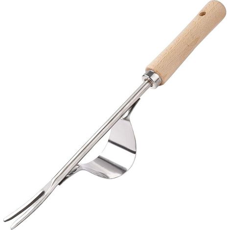 Desmalezador manual para jardín, herramienta de acero inoxidable con mango de madera, herramienta de jardinería para desmalezar su jardín, 32 cm de largo, 1 pieza. (1/5)
