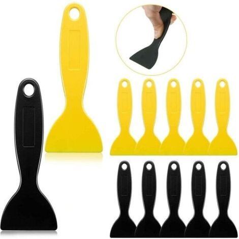 12 Pcs Putty Knife 6 Yellow+6 Black Plastic Spatula Putty Spatula Coating Paint Scrapers (1/4)