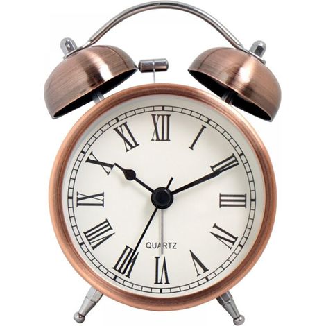 Réveil de voyage rétro silencieux et sans tic-tac, horloge analogique à double cloche à quartz, fonctionnant sur piles (à l'exclusion des piles) (1/4)