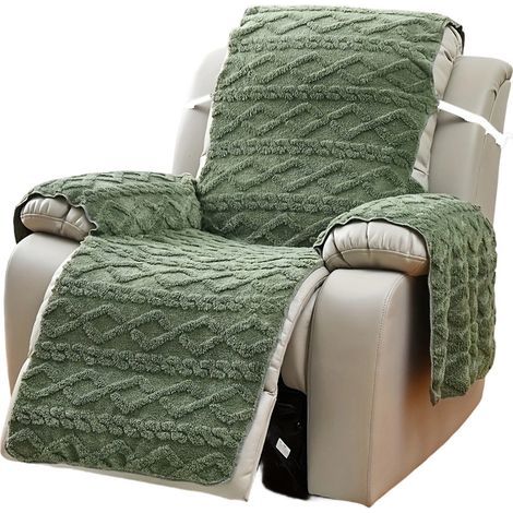 Housse de fauteuil inclinable en velours, convenant à la plupart des fauteuils inclinables, housse de canapé douce et antidérapante avec sangles élastiques, beige. (1/5)