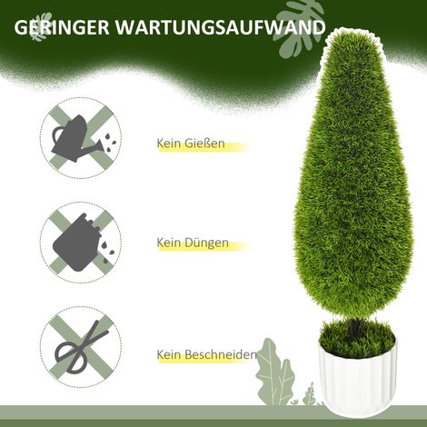 Lot de 2 plantes artificielles avec cache-pot et mousse synthétique Cyprès factice, blanc + vert (1/5)