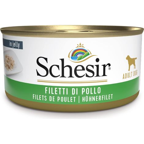 Schesir, Cibo Umido per Cani Adulti al Gusto Filetti di Pollo Preparato in Morbida Gelatina - Totale 2,7Kg (18 Lattine da 150G) (1/4)