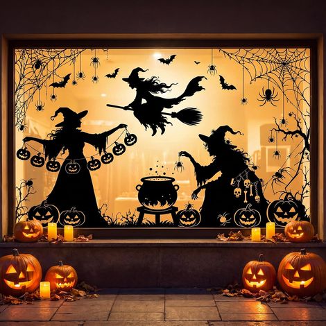 5 Feuilles Stickers Sorcière Double Face Autocollants Fenêtre Halloween spacieux Format 32×90 cm (1/5)
