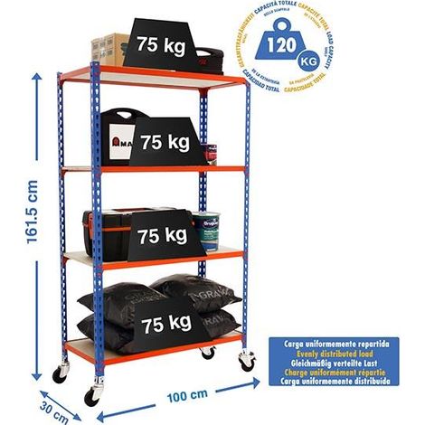Simonrack Metallregal blau mit Rollen 120 kg