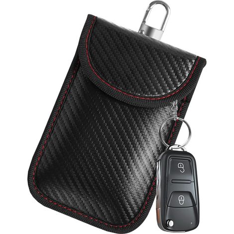 1 Étui Anti RFID Clé Voiture, Fibre De Carbone, Double Couche, Protection Signal, Transport Quotidien (1/5)