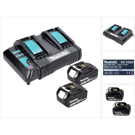 Kit di alimentazione Makita 18 V con 2x batteria BL 1840 B 4,0 Ah ( 197265-4 ) + caricabatterie doppio DC 18 SH ( 199687-4 )