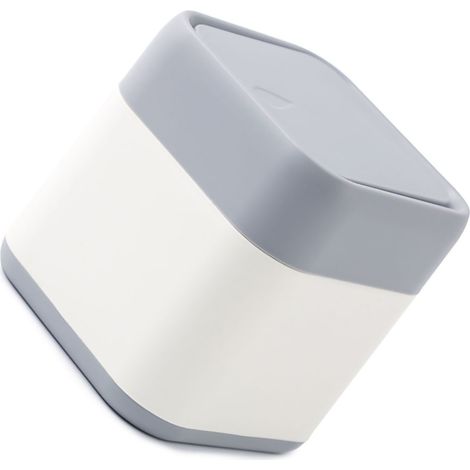 Corbeille de bureau compacte design mignon, boîte de rangement multifonction pour voiture, poubelle à déchets avec couvercle à clip, gris et blanc cassé (1/3)