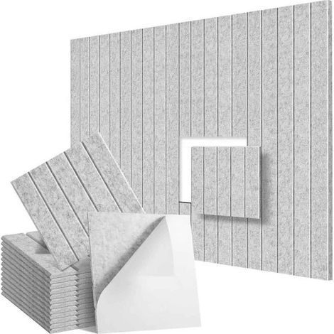 Lot de 12 panneaux acoustiques décoratifs haute densité 30 x 30 x 0.9 cm, autocollants pour murs, isolation phonique facile à installer (1/5)