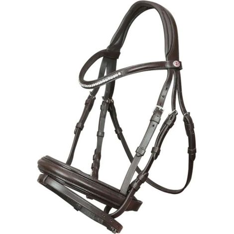 Full, Nero: Briglia inglese Shaped Leedsin in cuoio spesso con brillanti sul frontalino bombato