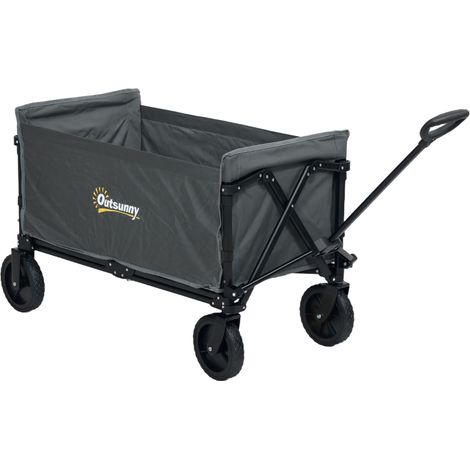120L Festival Trolley on Wheels, Folding & Compact Camping Trolley Cart with Adjustable Handle for Garden, Beach, Fishing, Grey