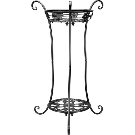 Soporte de hierro de 2 niveles para plantas y jardín – Negro – 38 x 65 cm – Resistente, ventilado y fácil de montar (1/5)