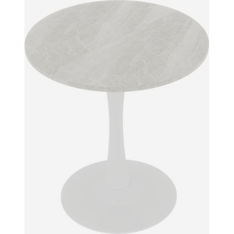 Table ronde blanche 70 cm, design moderne vintage, dessus imitation marbre veiné blanc, pour 2 à 4 convives, parfaite pour tout intérieur. (1/4)
