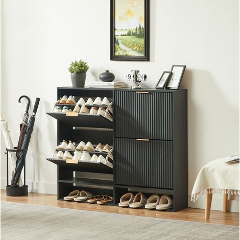 Schuhschrank 120 x 24 x 102 cm, Schwarz, mit Kippschutz HAVRYA (1/5)