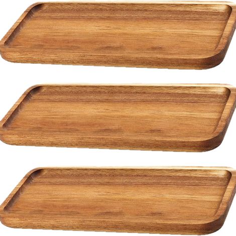 Bandeja rectangular de madera de acacia, versátil para accesorios y material de oficina, organizador elegante con veta única, tabla de madera decorativa (1/4)
