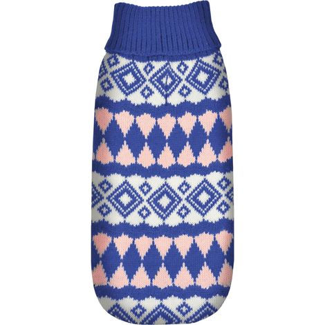 Pull-Over pour Chien Bleu/Rose Taille M Longueur Dos 40 cm Confortable et élégant tricoté avec des Fils Chauds et Doux Trou pour Laisse