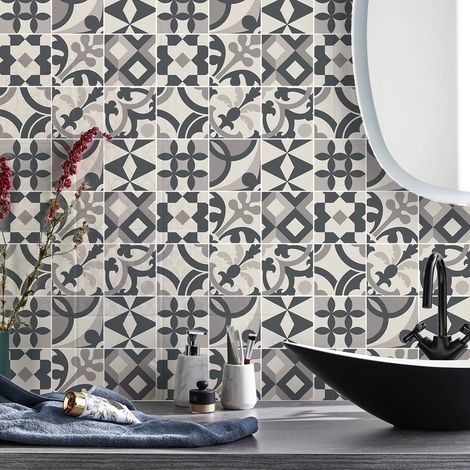 Sticker Mural Carrelage adhésif Cuisine Salle de Bain - 9 STICKERS CARREAUX DE CIMENT AZULEJOS IRBORI - 9stickers10x10cm (1/5)