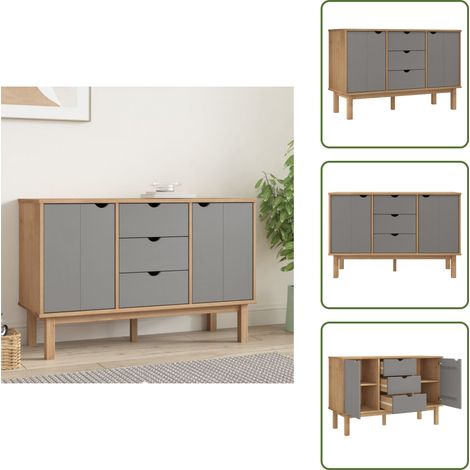 Sideboard OTTA Braun&Grau 113,5x43x73 cm Massivholz Kiefer - Holz Sideboard - Kiefernholzmöbel - Wohnzimmermöbel - Skandinavisches Design - Sideboard Mit Schubladen (1/5)