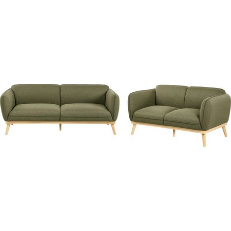 Conjunto de sala de estar de estilo escandinavo sofás de 2 y 3 plazas con patas cónicas de madera tapizado fácil de limpiar verde oliva Ljung