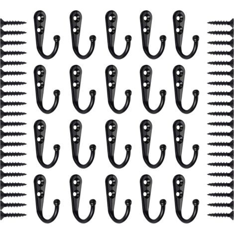 20 Pièces Crochets,Crochet mural noir,crochet porte manteau,Porte Manteau Mural,Crochet Métal De Porte,Rétro Crochet de Manteau avec Vis (1/4)