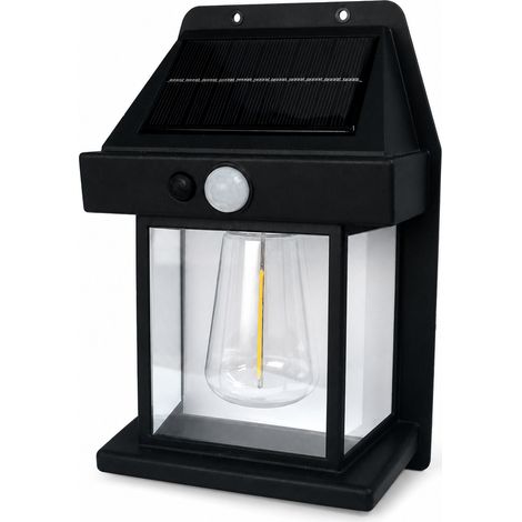 Applique Murale Solaire LED Noire avec Détecteur de Mouvement, Lumière Style Filament pour Jardin Extérieur (1/5)