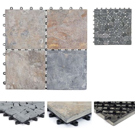 Mendler – Dalle extérieure en pierre naturelle 30x30cm – 11 pièces – Granit multicolore – Système à cliquer pour installation facile (1/5)