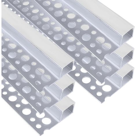 Lot de 6 profilés LED pour cloison sèche - 1 m - Canal en aluminium avec couvercle laiteux - Diffuseur de bande LED sans bordure - Pour sous-structure, étagère, mur, table (1/5)