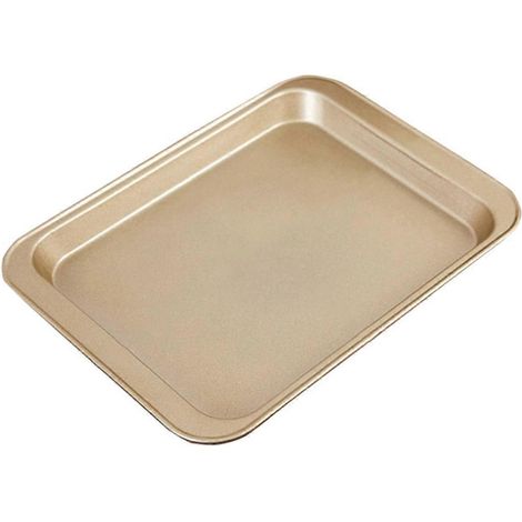 Plaque de cuisson antiadhésive avec poignées allongées pour une cuisson uniforme, compatible lave-vaisselle, couleur or (1/5)